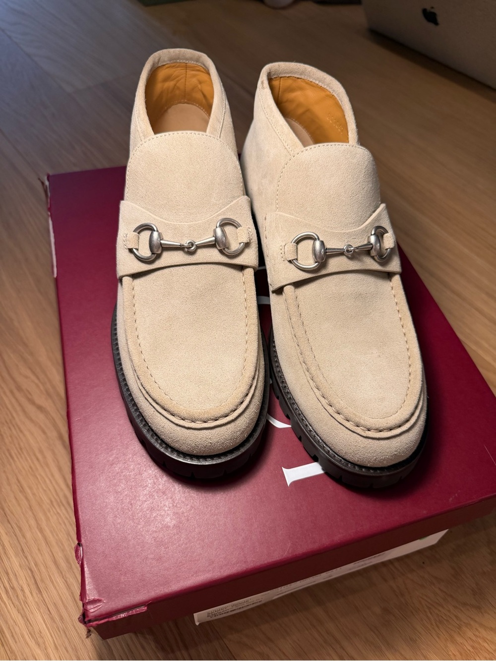 Men's Suede Sylke Bit Loafers in Light Beige